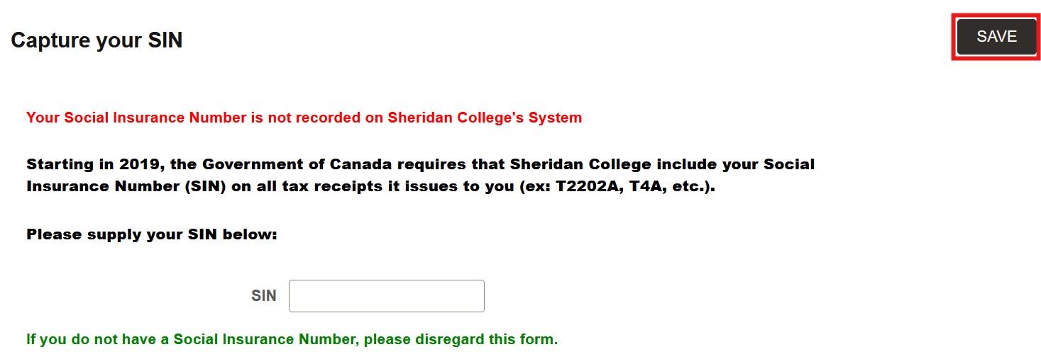 Capture your SIN in myStudent Centre step 2 Capture your SIN in myStudent Centre step 2