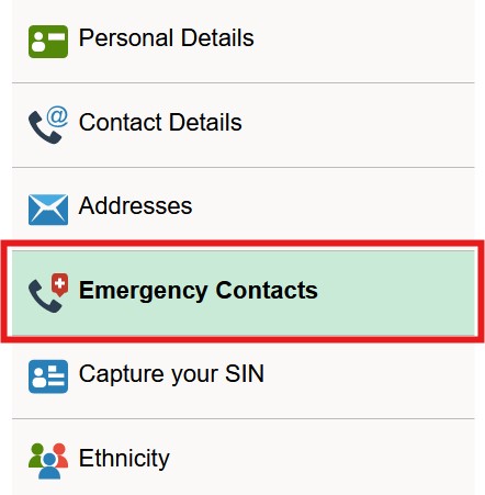 emergency contacts step 1