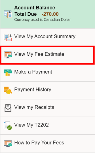 view my fee estimate