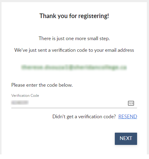 MyCreds™ Email has been verified message