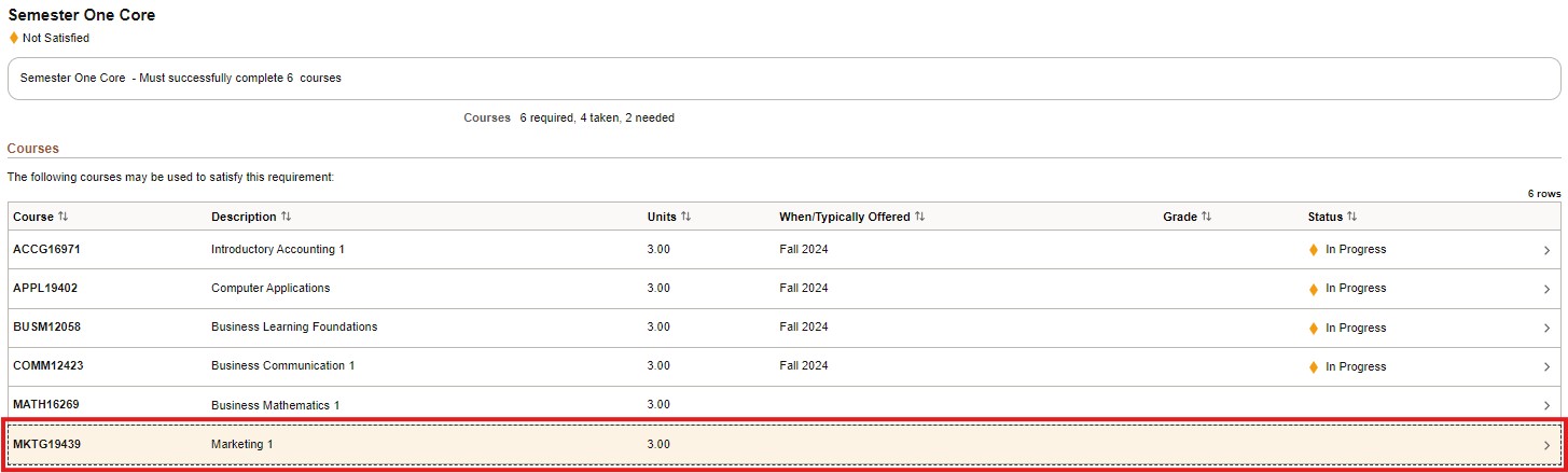 select desired course