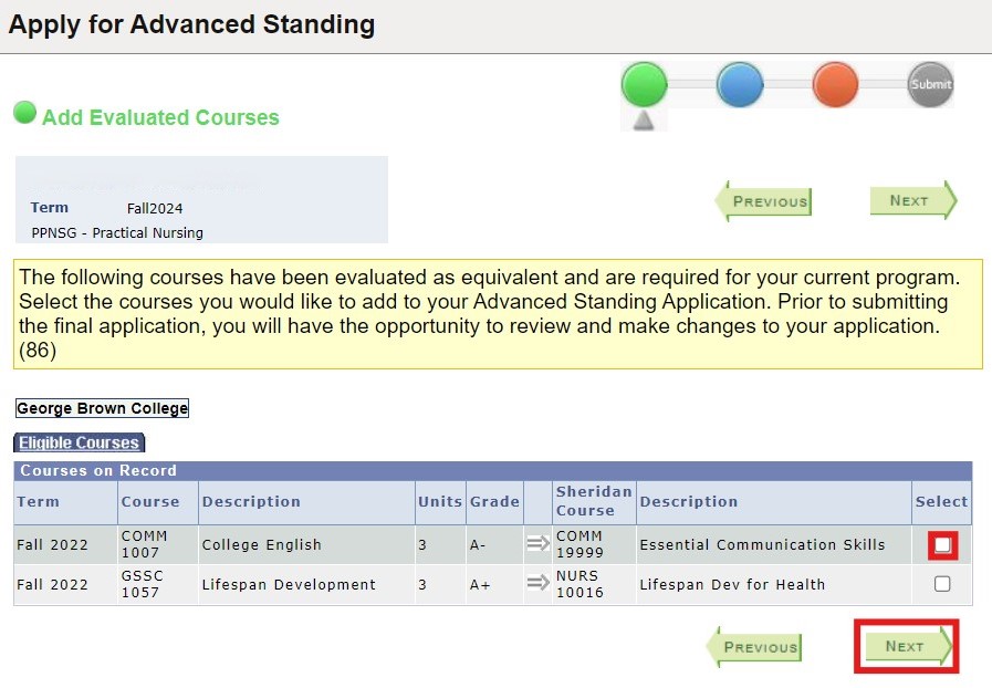 Adding evaluated courses