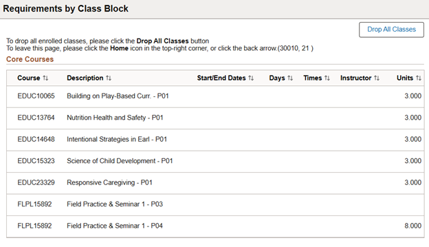 block drop page, showcases all courses in the block
