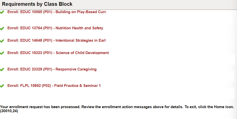 checkmarks next to all enrolled courses