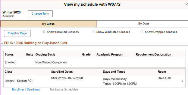 list of courses appear, by class