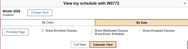 by date and calendar view selected