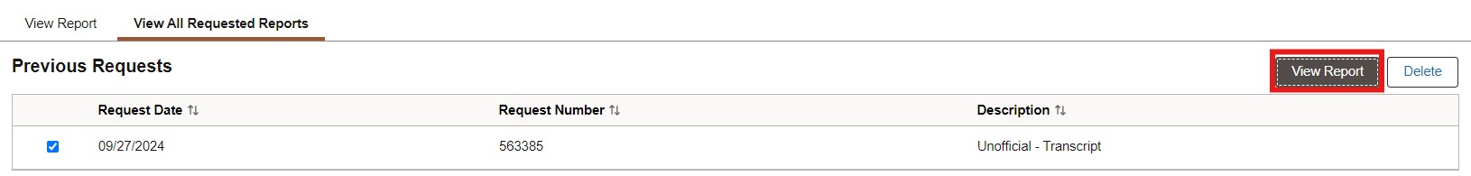 view all unofficial transcript requests