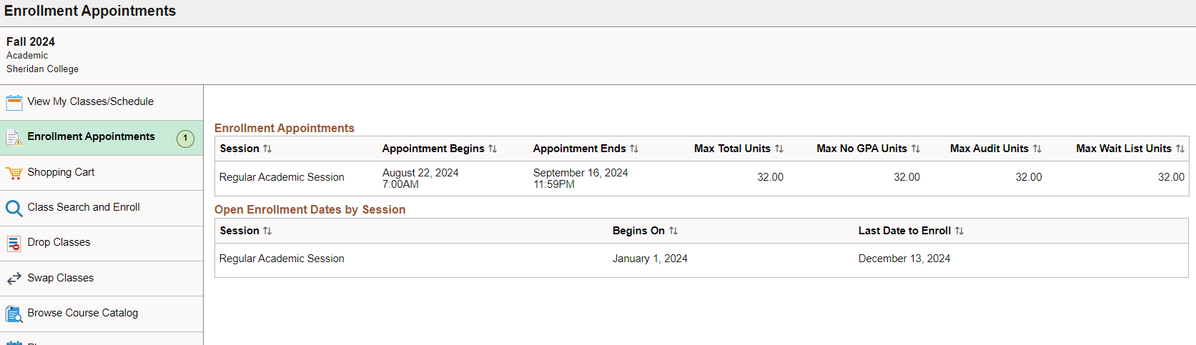 view enrollment appointments