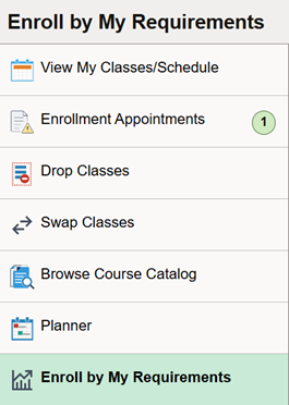 Enroll by my requirements button on sidebar