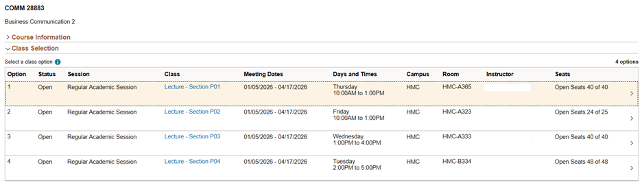 view avaliable sections