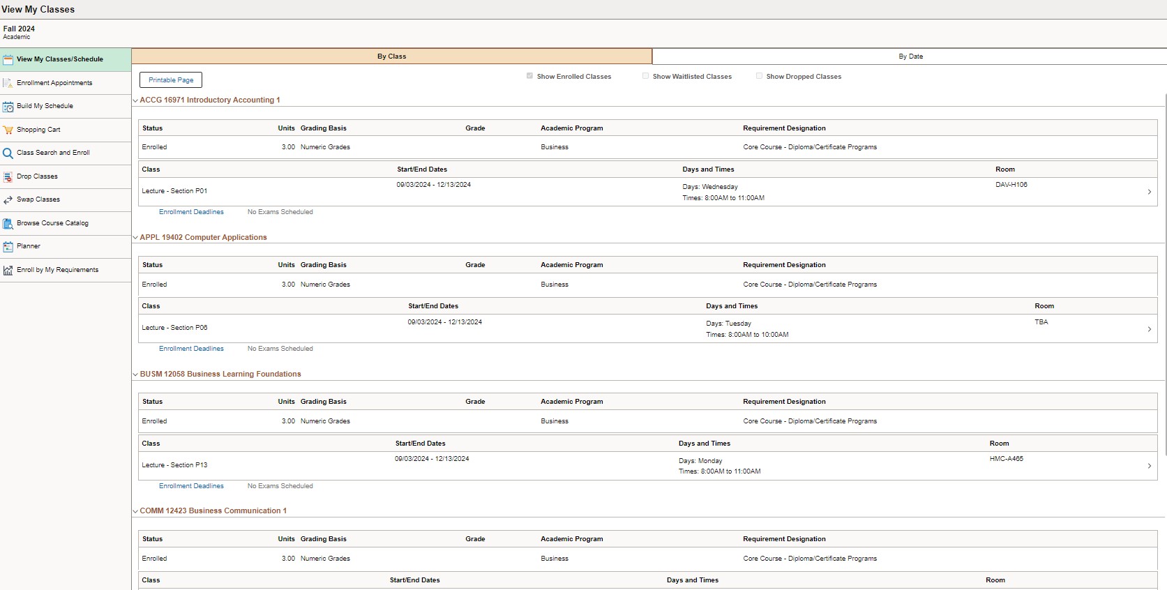 view my classes overview