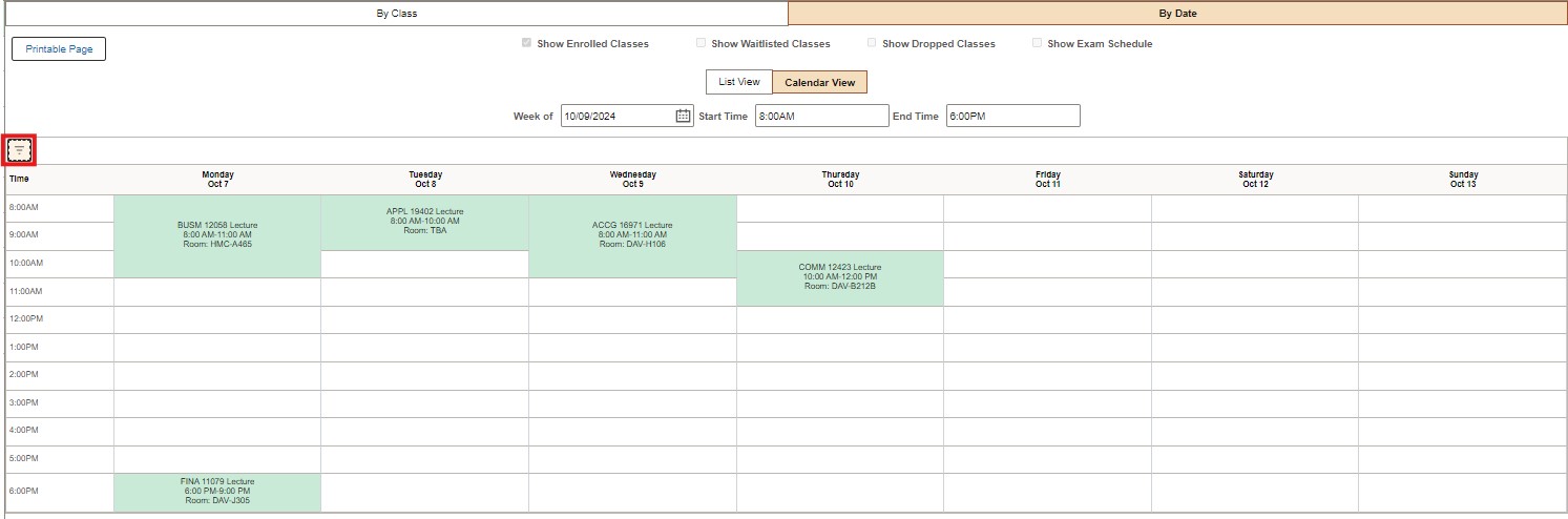 timetable filter button