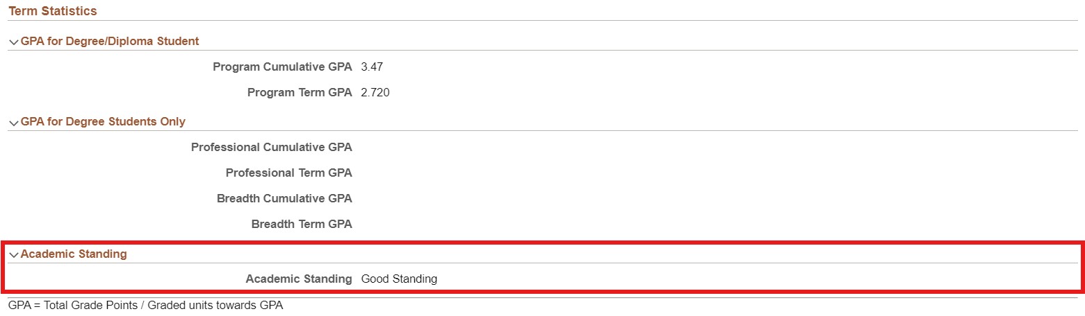 view academic standing