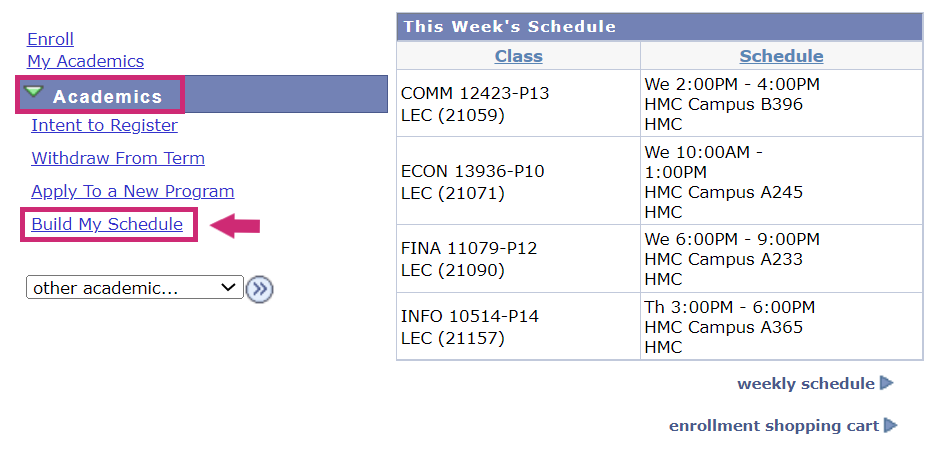 Build My Schedule on myStudent Centre